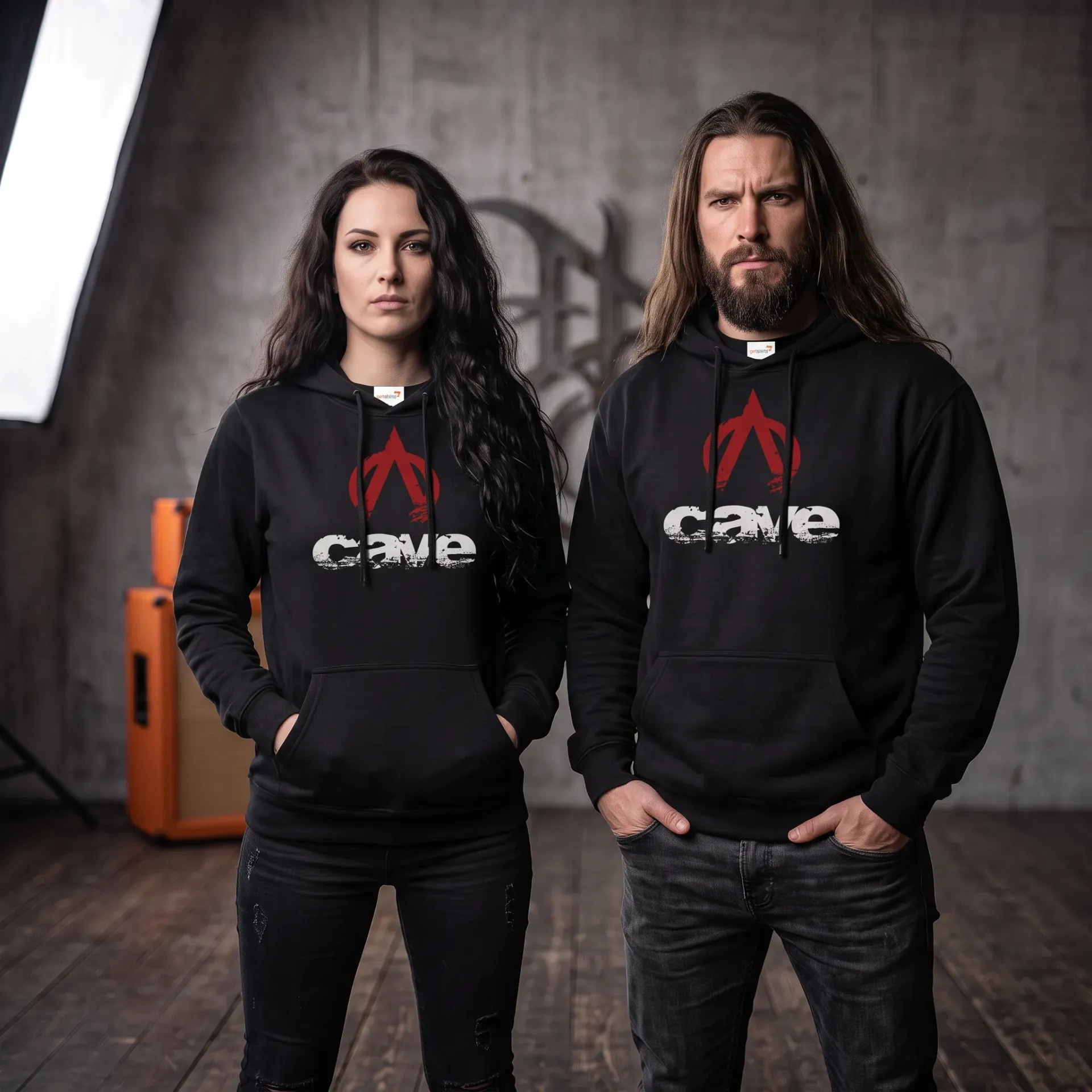 Hoodie Premium FAIR WEAR rote logo + Cave Schrift