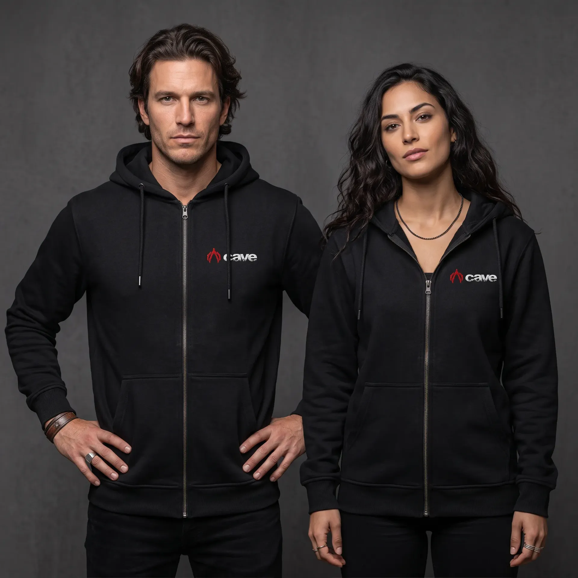 Heavy Zip-Hoodie Logo+Schrift (Schwarz, S)
