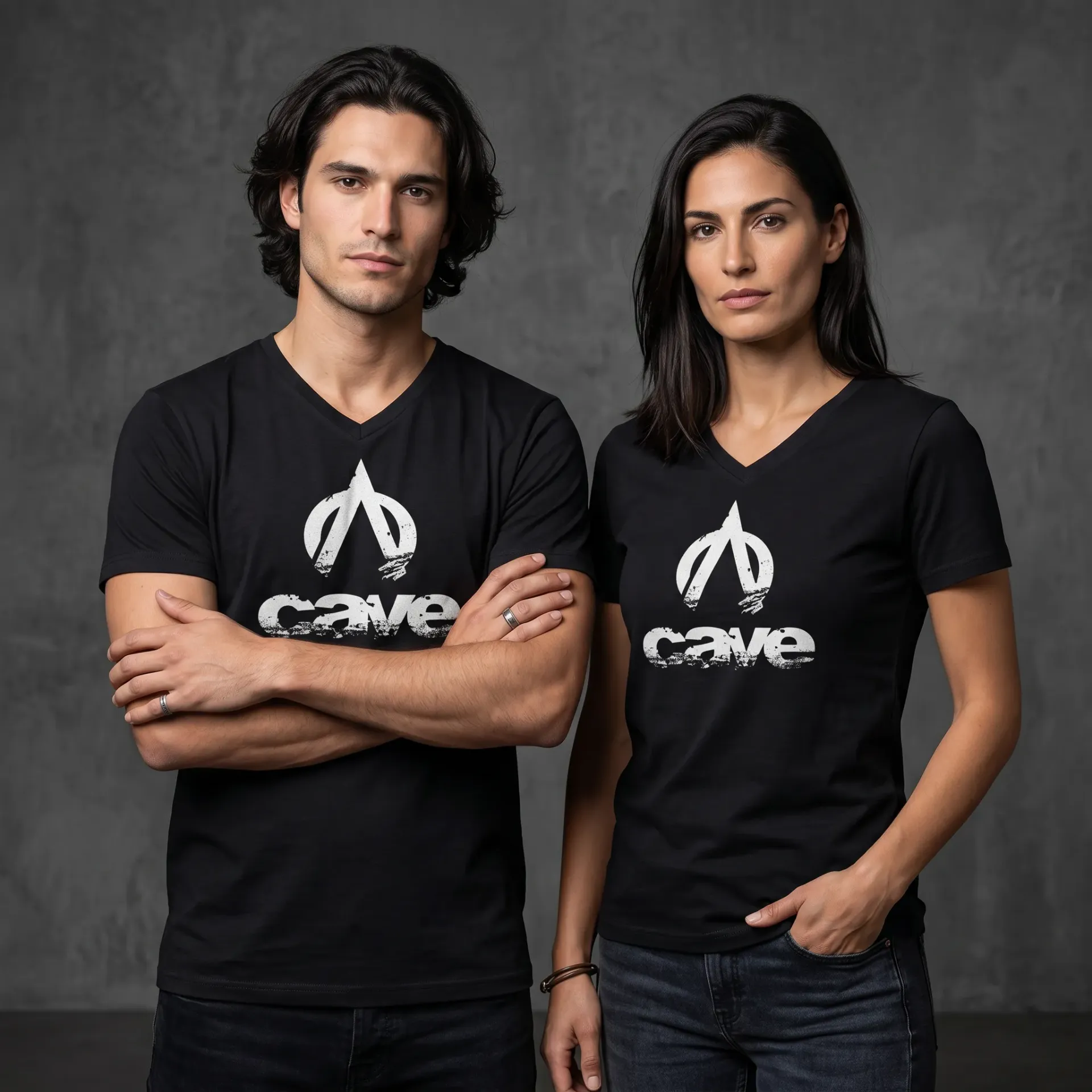 T-Shirt 3 V-Neck Logo+Schrift FAIR WEAR (Schwarz, S)