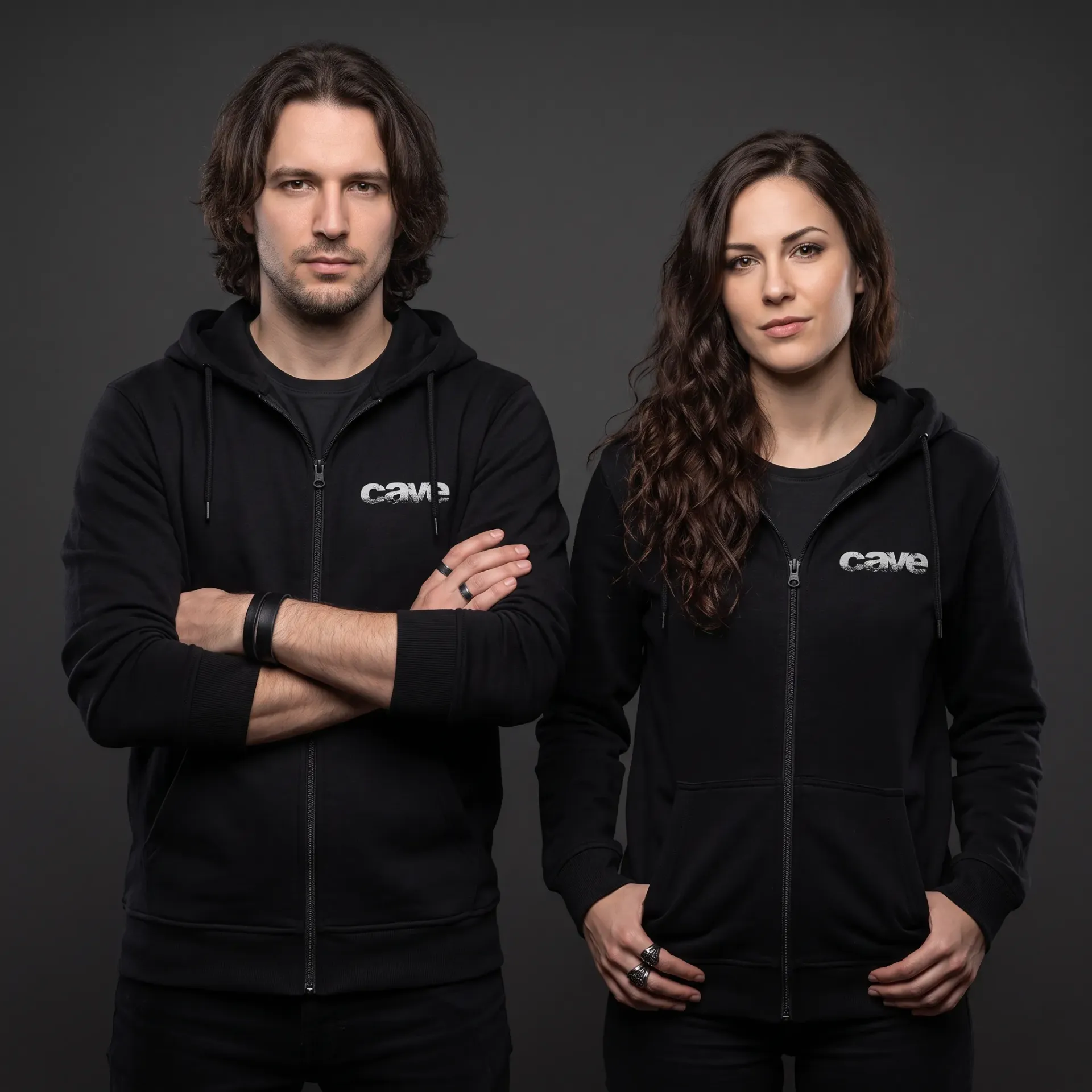 Heavy Zip-Hoodie Nur CAVE Schrift (Schwarz, S)