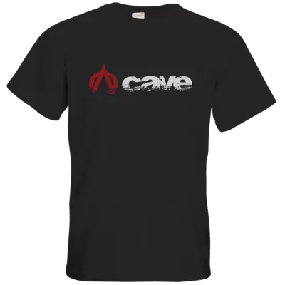 Shirt Cave Logo white with red icon - black